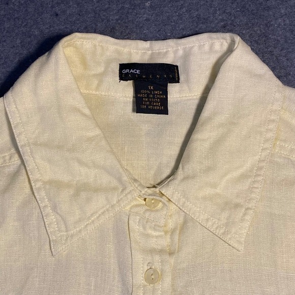 Grace Elements Tops - GRACE ELEMENTS women's 100% LINEN YELLOW Button Down LONG SLEEVE 1X